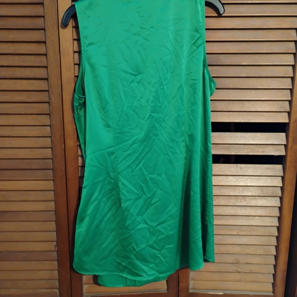 New York And Company Vibrant Green Ruffle, Sleeveless, Satin Blouse. - Picture 5 of 9